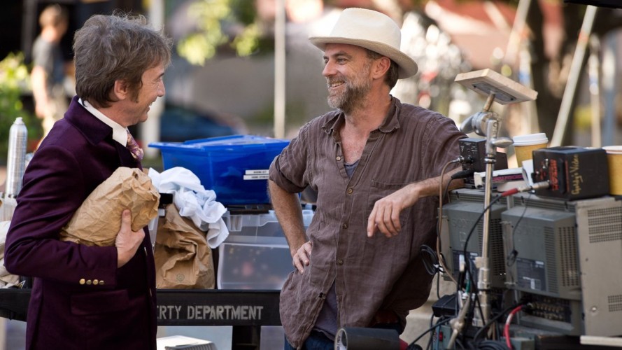 Paul Thomas Anderson with Martin Short on the set of Inherent Vice
