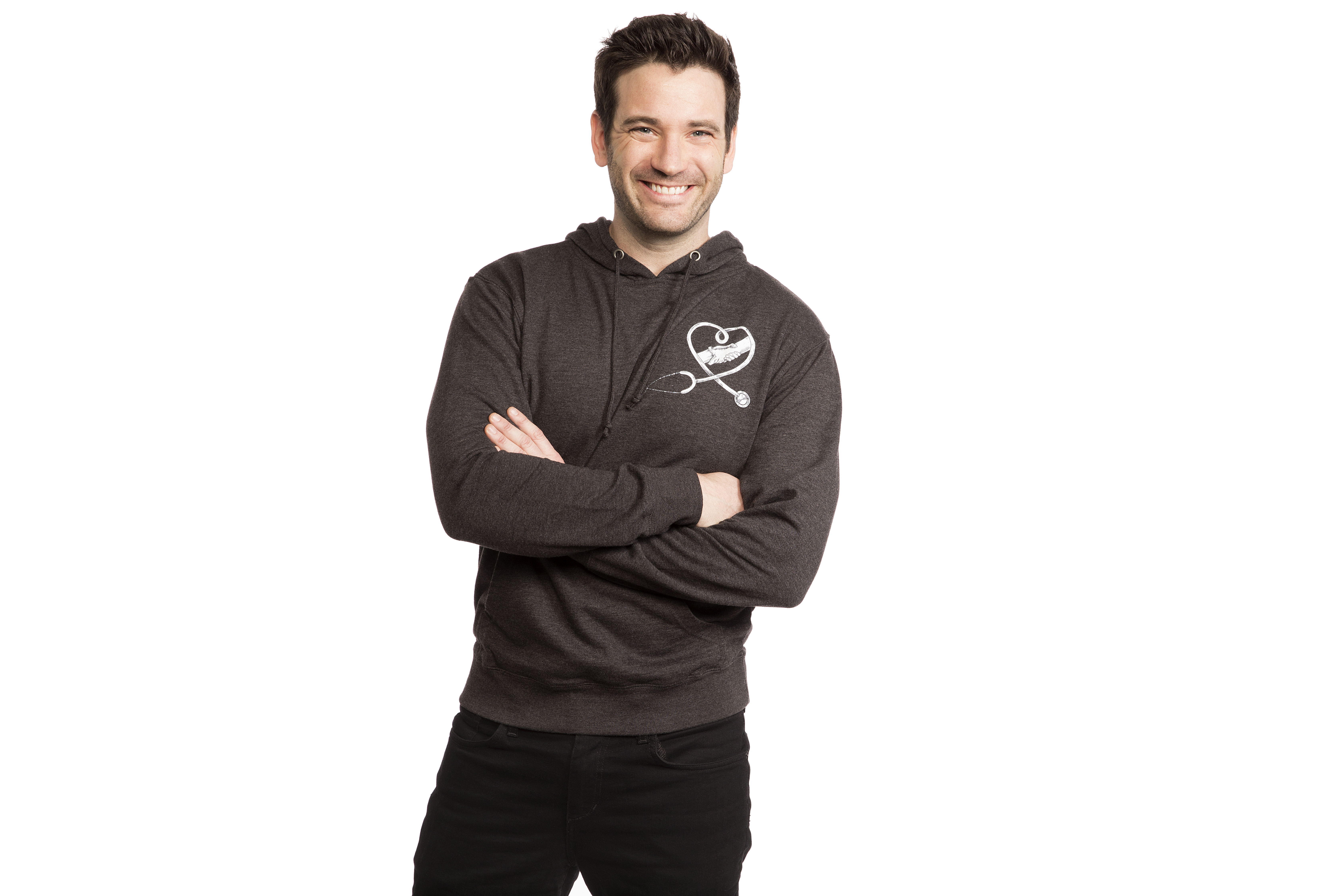 Colin Donnell wearing Listen to Your Heart on a hoody