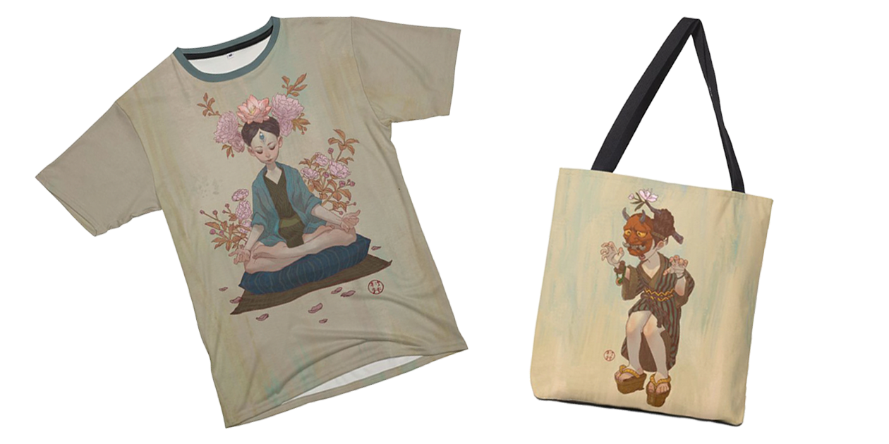“Zen” Men’s Cut & Sew T-Shirt and “Hannya 2” Tote Bag by Will Murai
