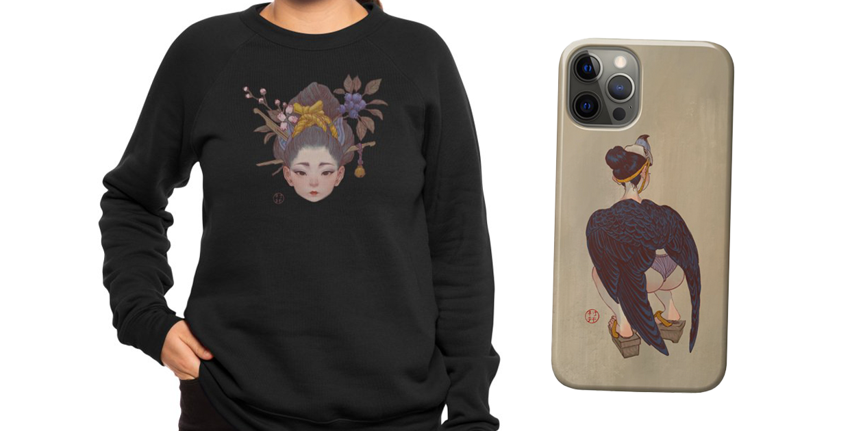 “Mirtilo” Women’s Sponge Fleece Sweatshirt” and “Taka” iPhone Case by Will Murai
