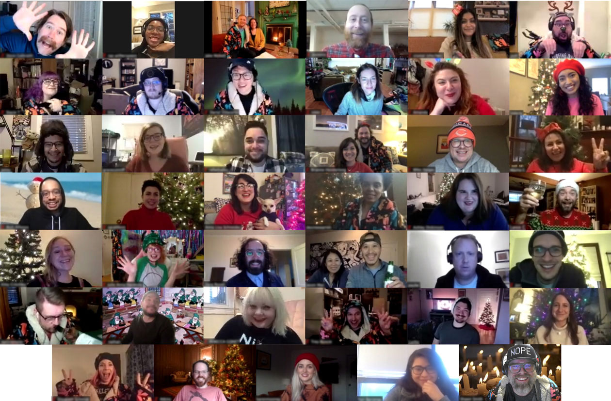 Threadless staff celebrating the holidays via Zoom.