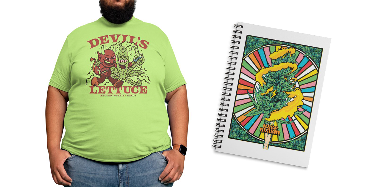 “Devil’s Lettuce” Men’s Regular T-Shirt by DustinnnWyatt and “Keep Blazin” Notebook by rjartworks