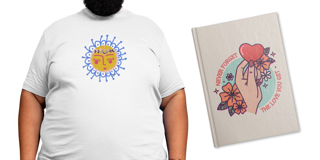 “Little Sun Face” Men’s Regular T-Shirt by NWPB10 and “The Love You Get” Lined Journal by Stifflines