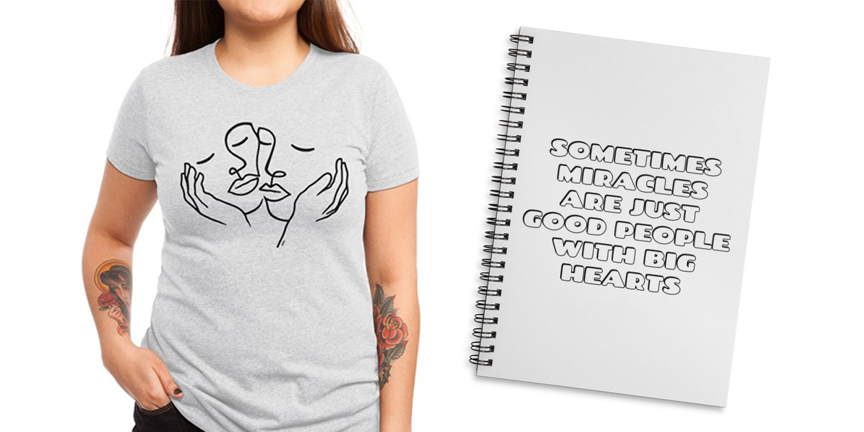 “Take Care of Each Other” Women’s Triblend T-Shirt by ninhol and “Sometimes Miracles are Just Good People with Big Hearts” Line Spiral Notebook by inspire_me