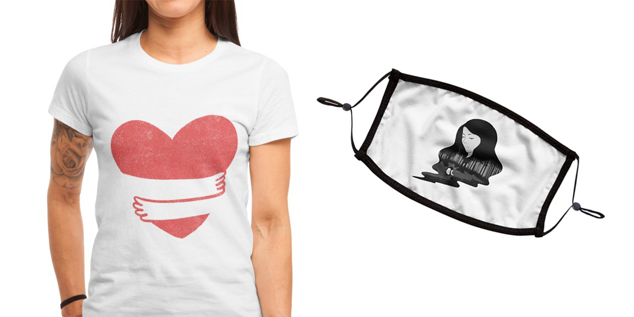 “Love Yourself” Women’s Fitted T-Shirt by kooky and “Crying Inside” Premium Face Mask by episodicDrawing