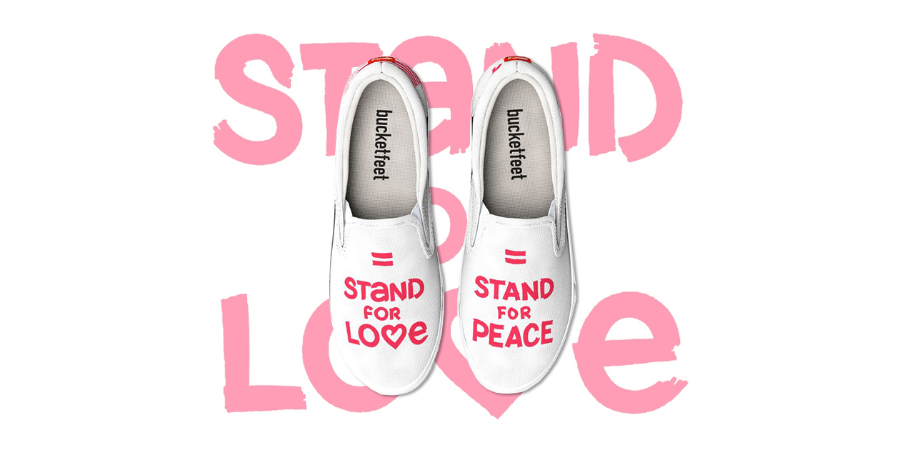 “Stand” Bucketfeet Men’s Slip-On Shoes by Avid Ames benefit American Civil Liberties Union and The Bail Project.