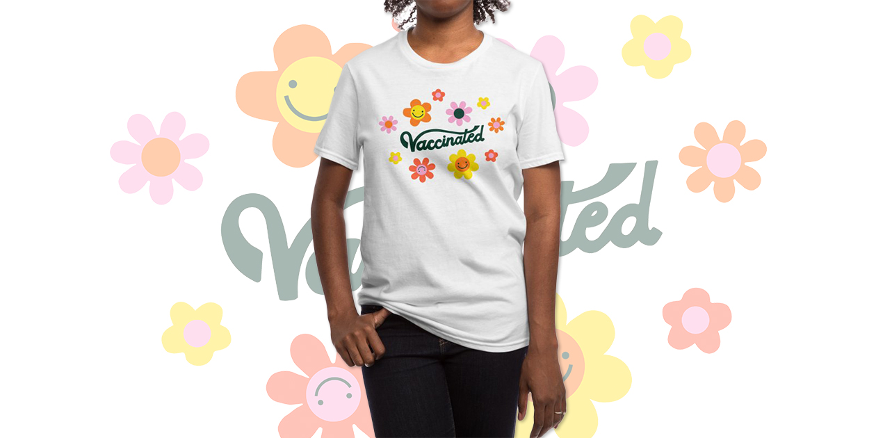 “Vaccinated Smiley Flowers” Regular Unisex T-Shirt by 5EyeStudio