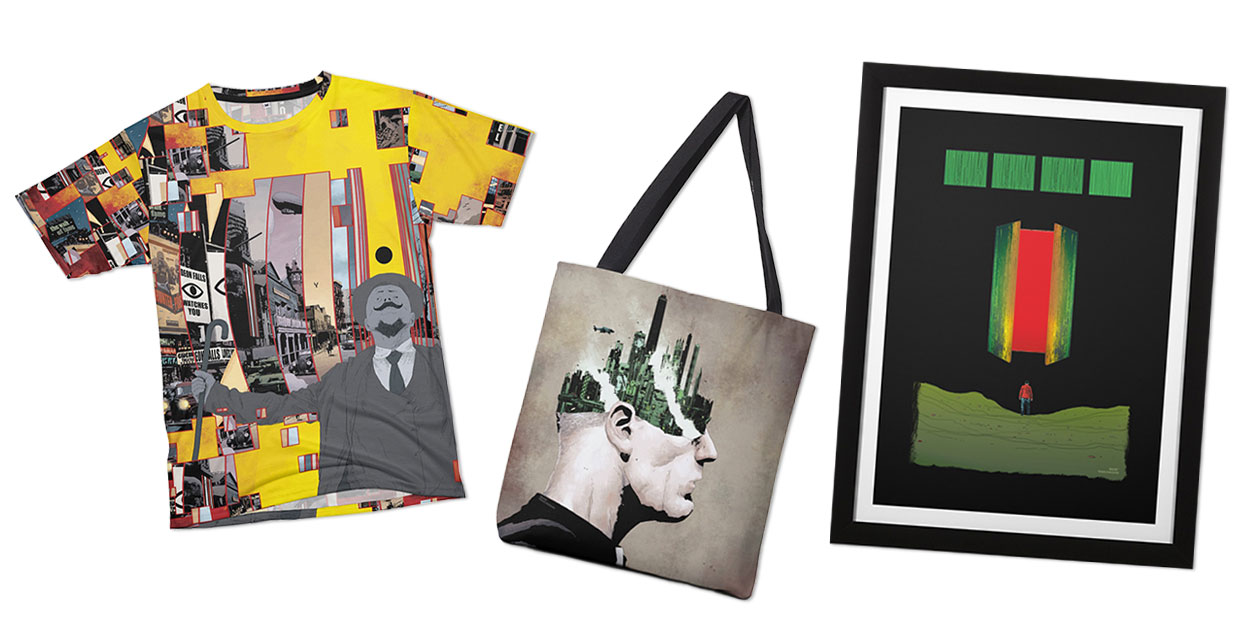 “GideonFalls#11 - Pg.8-9” Men’s Cut & Sew T-Shirt, “GideonFallsVo1.5_cover” Tote Bag, and “GideonFalls#5 Pg. 19” Framed Fine Art Print