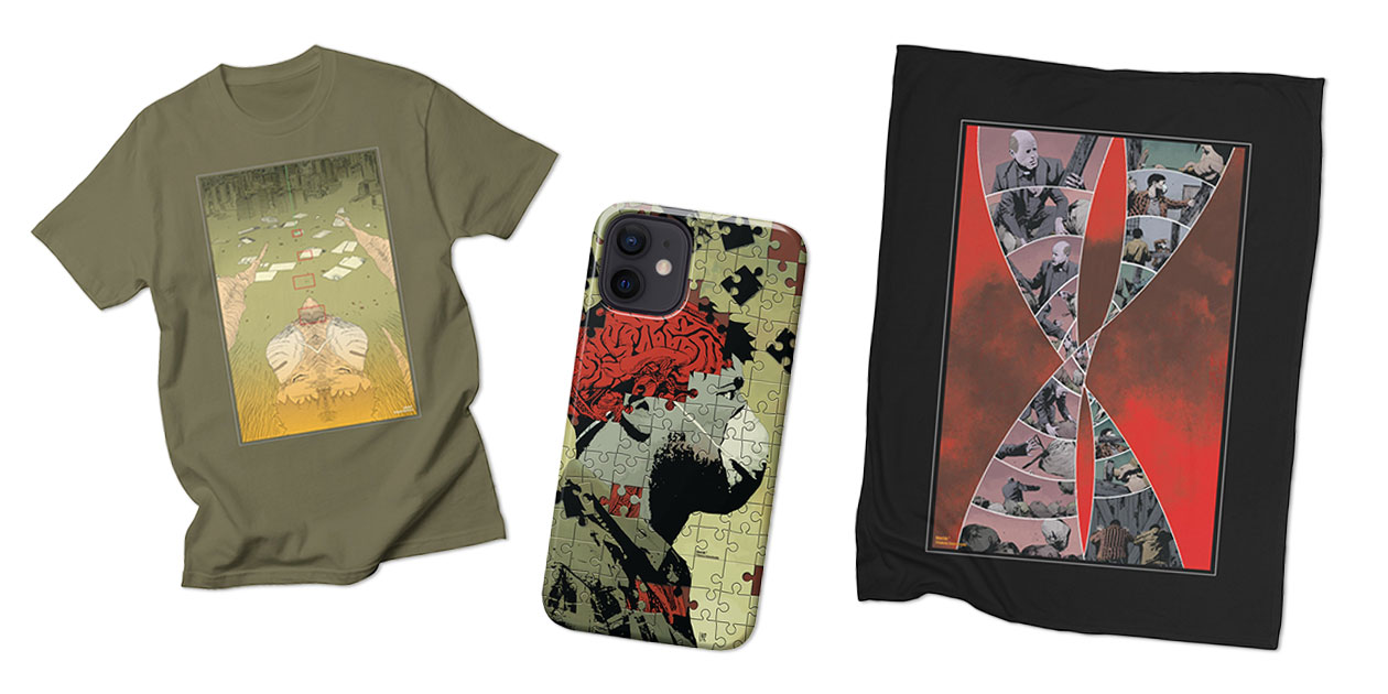 “GideonFalls#5 - Pg.17 Men’s Regular T-Shirt, “GideonFalls#17_cover” Phone Case, and “GideonFalls#10 Pg. 19” Fleece Blanket