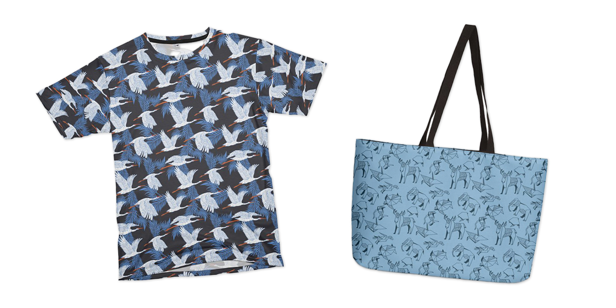“Flying Flock of Crane Birds 2” Cut & Sew T-Shirt by mmartabc and “Paper Zoo” Weekender Bag by kat17