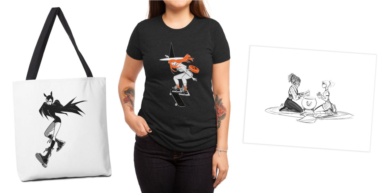 Featured Designs: “Vampire Lady” Tote Bag | “Skateboarding” Women’s Triblend T-Shirt | “Casting Spell Sketch” Fine Art Print