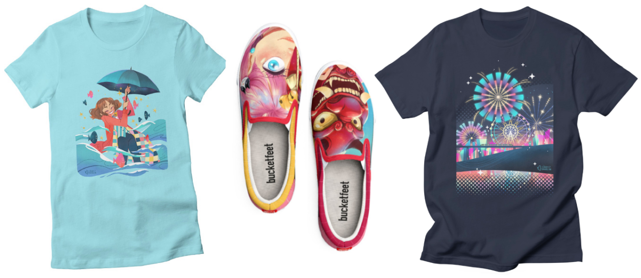 “Fishy” Women’s Fitted T-Shirt | “Oni” Slip-On Shoes | "Fireworks" Men's Regular T-Shirt
